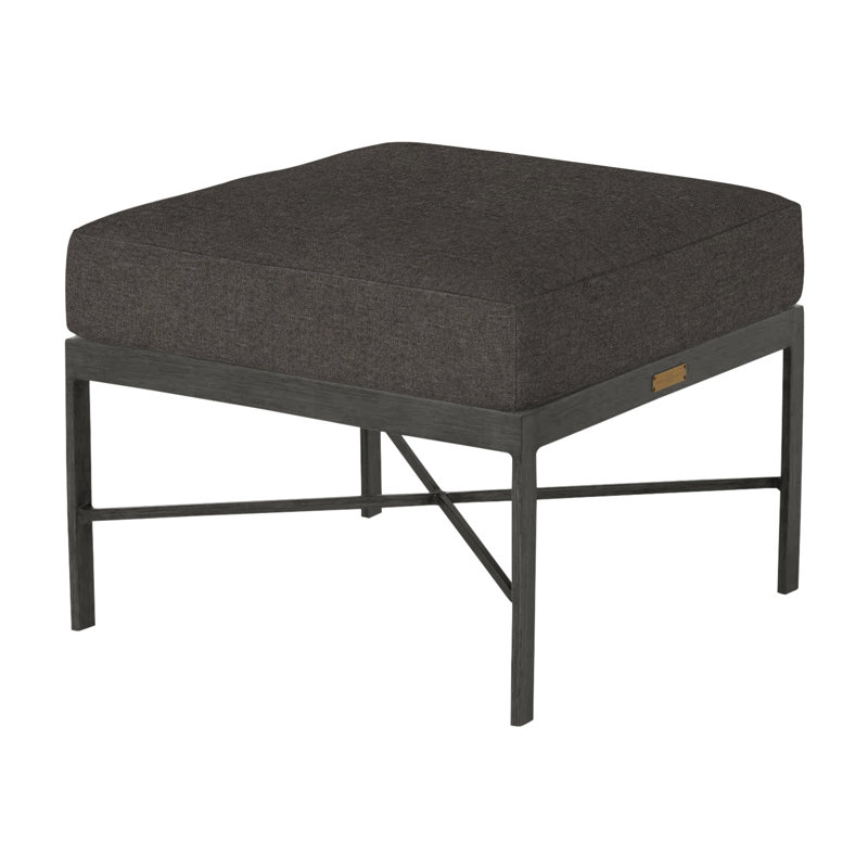 Monaco Outdoor Ottoman With Cushion, Verona Fossil, Slate Gray, No Welt