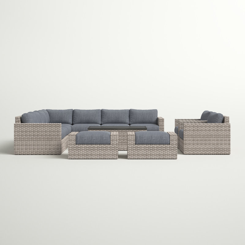 Ensemble de conversation modulaire en rotin 12 pièces avec coussins Avrahom, gris