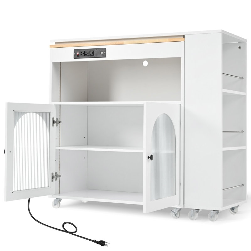 Îlot de cuisine roulant avec table allongée, Blanc