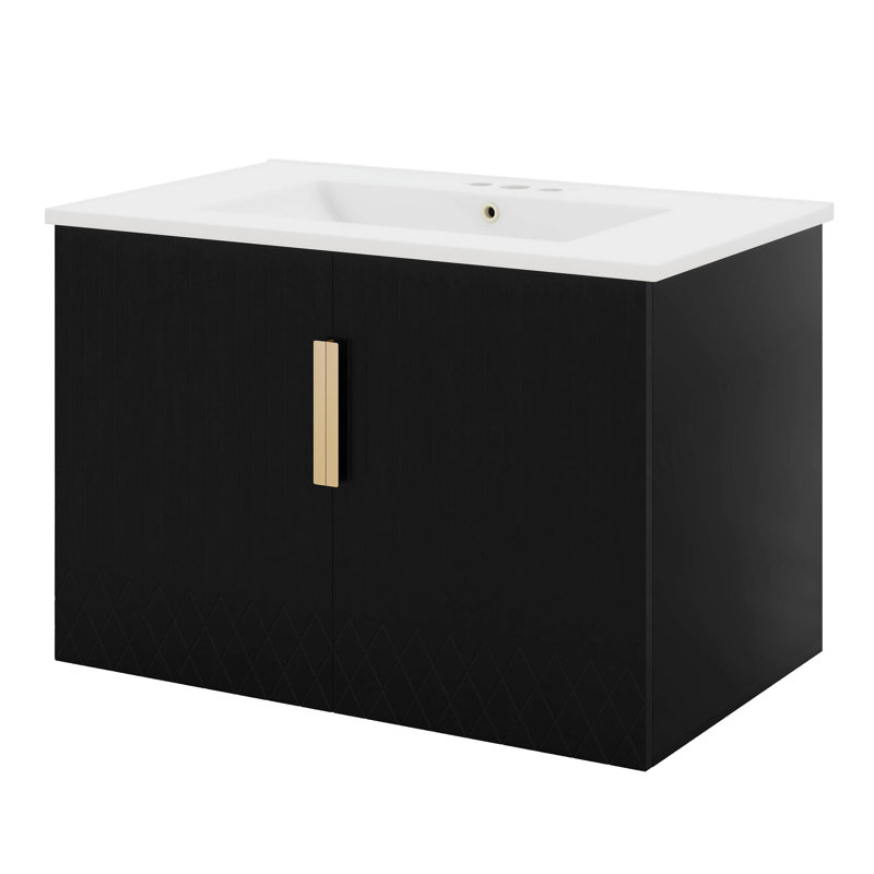 60" Modern Bathroom Vanity With Ceramic Sink, MDF & Solid Wood Storage Cabinet With 4 Soft Closing Doors, Wall Mount Design