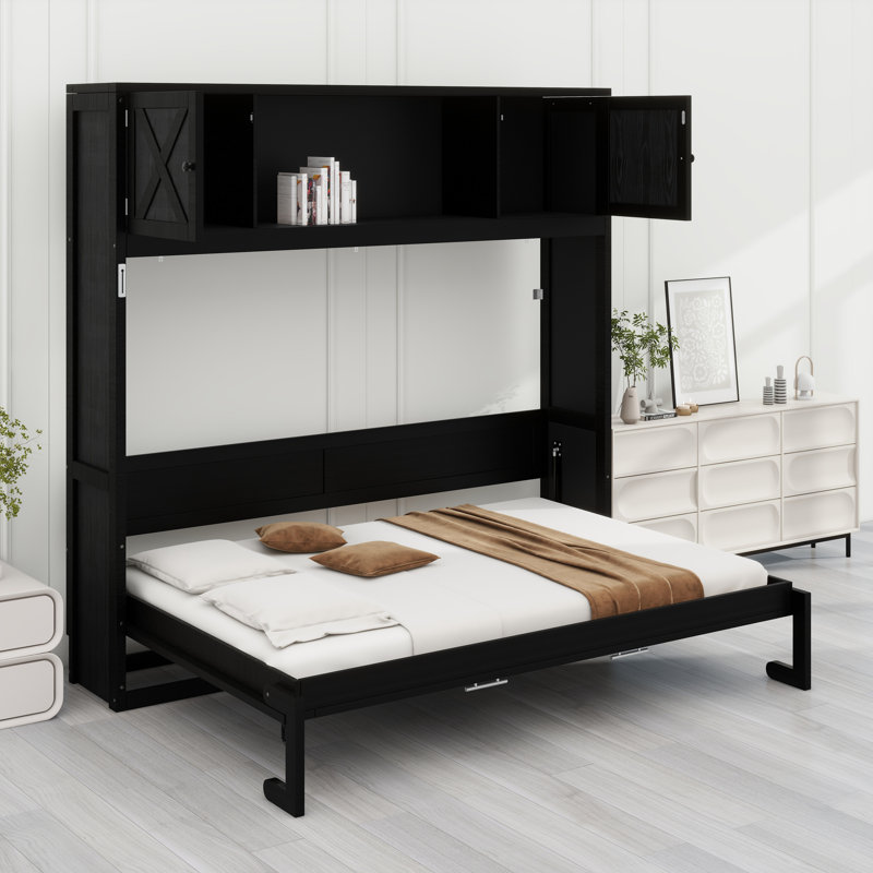 Lit escamotable avec armoires de rangement, Noir