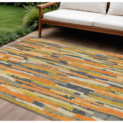 Tapis extérieur lavable rayé orange et beige 9 pi x 12 pi
