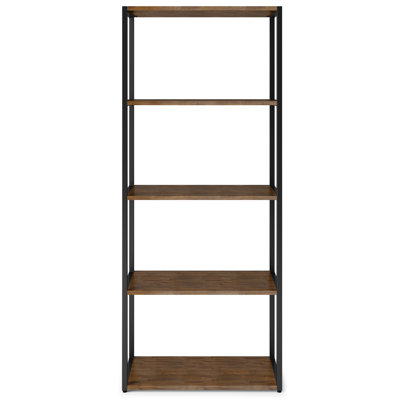 30"W Solid Acacia 4 Shelf Modern Industrial Bookcase with Open Shelves and Metal Frame