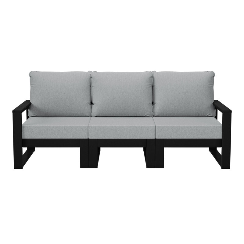 Outdoor Patio Sofa With Frame, Light Gray, Black