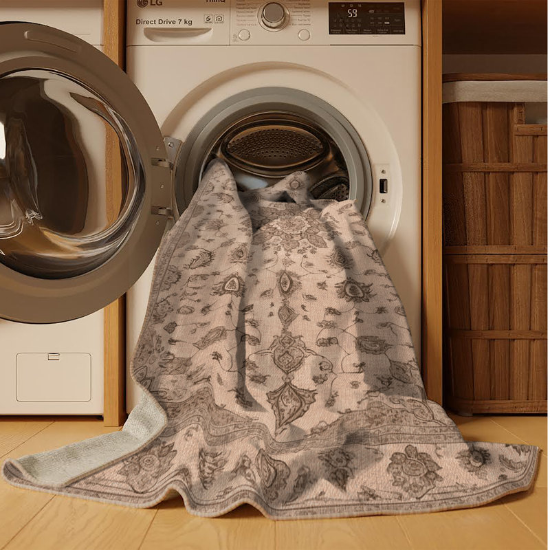 Tapis beige Tabriz lavable à la machine, Rectangulaire 2 pi x 3 pi