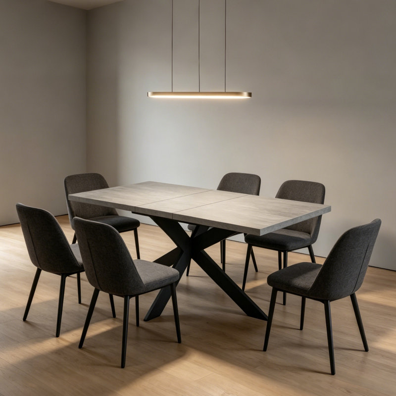 Triton Modern Kitchen Dining Table, Rectangular Extendable Table, 30”H x 63”L x 35.4”W, Gray