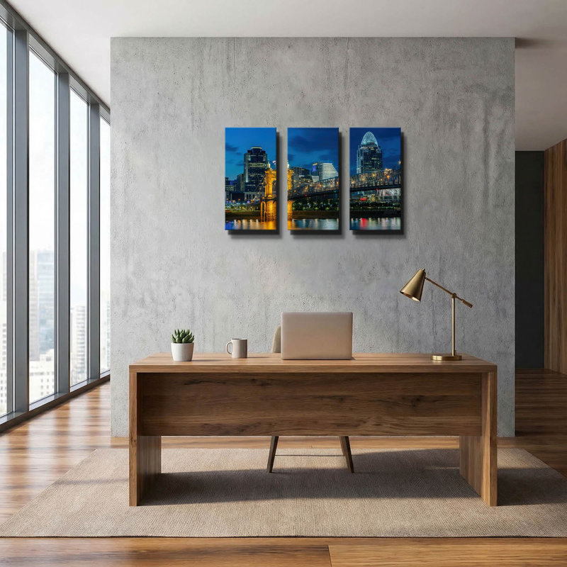 « Cincinnati » par AKG, triptyque mural, 91,4 cm x 61 cm, 78 po x 34 po