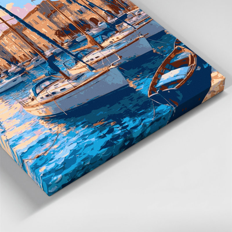 Transport sur toile, "Port de plaisance et scènes de port", toile grise, 20" H x 30" W