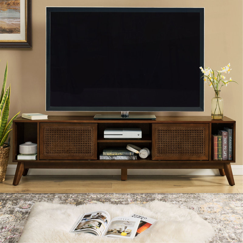 Meuble télé 67,9 po Mid-Century Modern Rattan, Noyer