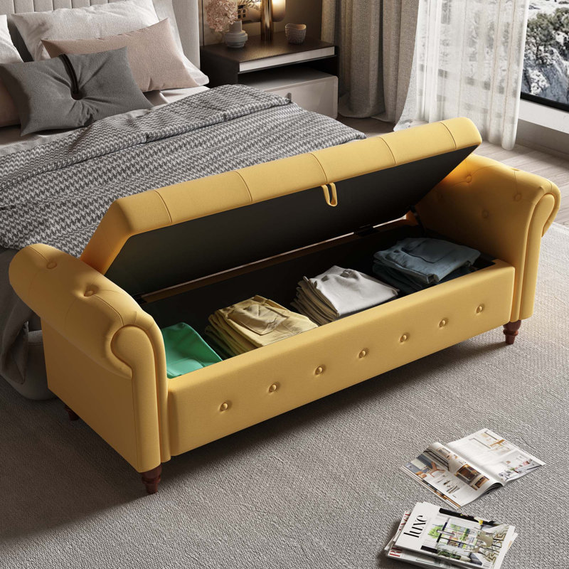 Banc de lit avec accoudoirs pour chambre à coucher, Jaune