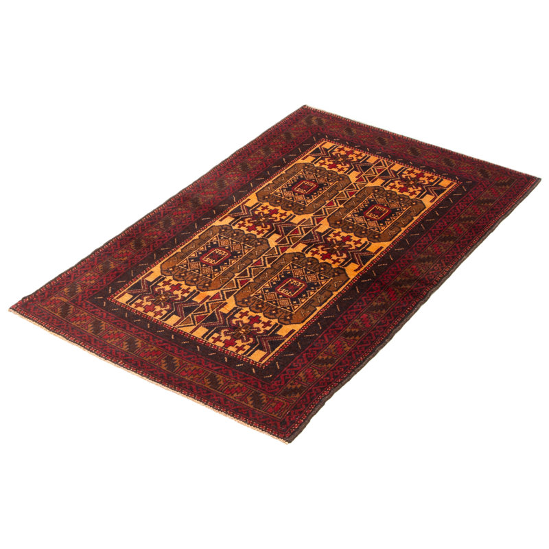 Tapis unique en laine noué à la main beige Baluch 3 pi 5 po x 5 pi 6 po