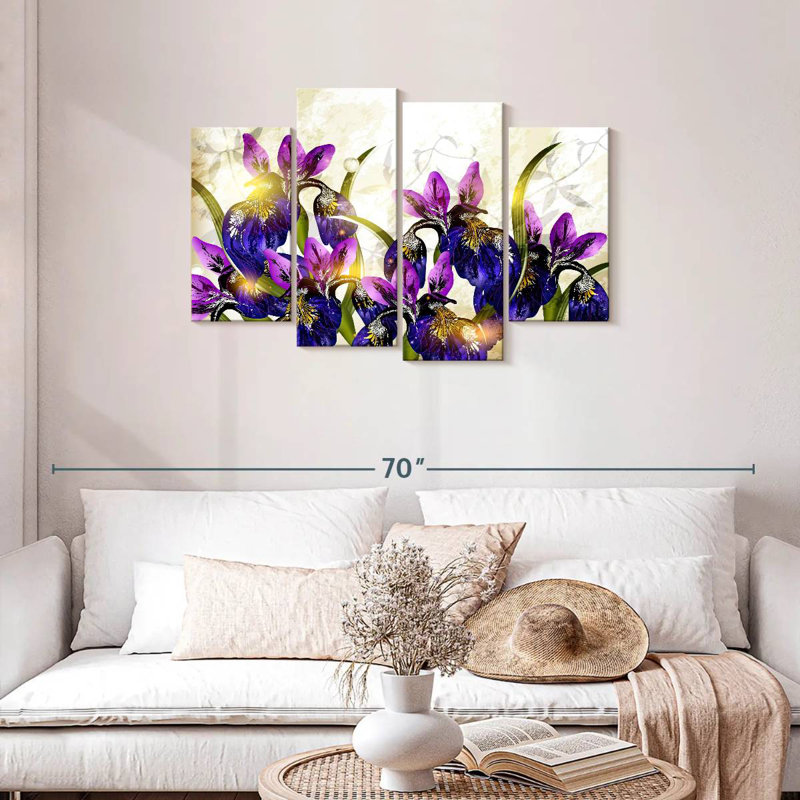 Harnek fleurissant des fleurs d'iris, H 27 po x l 43 po