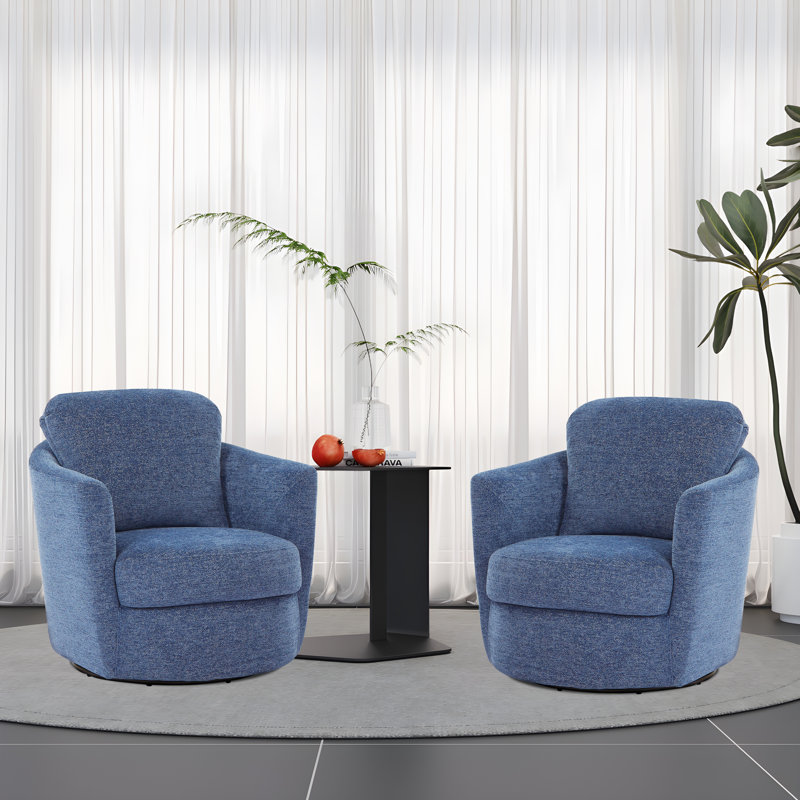 Hasbrouck 32.28'' Wide Upholstered Swivel Accent Chair Armchair, Blue Chenille