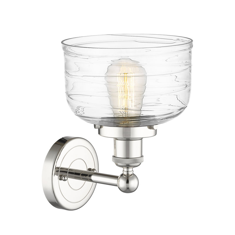 Cetronia Armed Sconce, Clear Deco Swirl, Polished Nickel