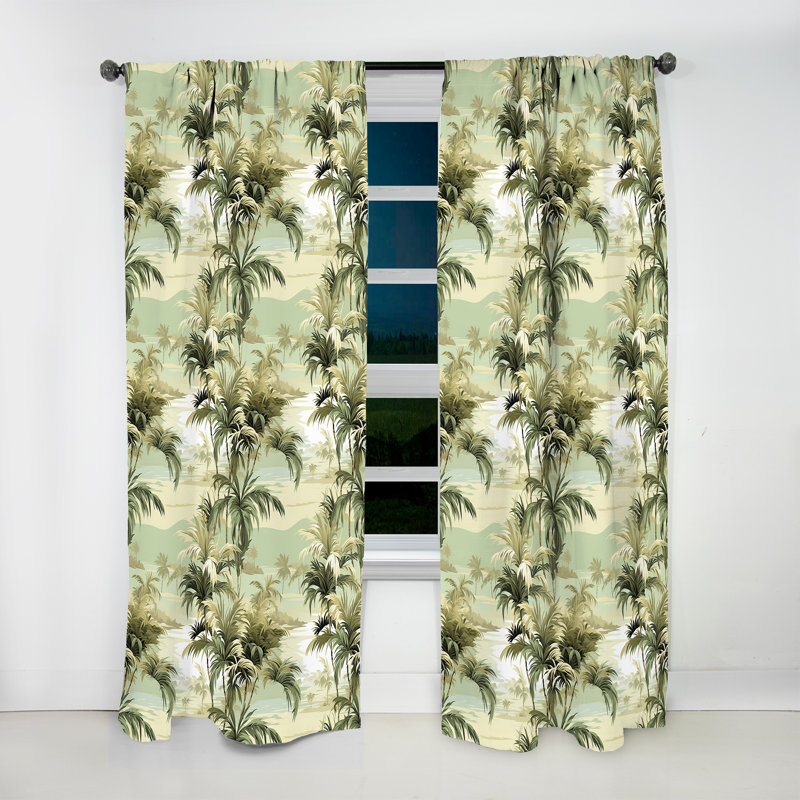 Motif côtier Palmal Coastal - Rideau floral - Velours obscurcissant - 1 panneau, L 52 po x L 90 po