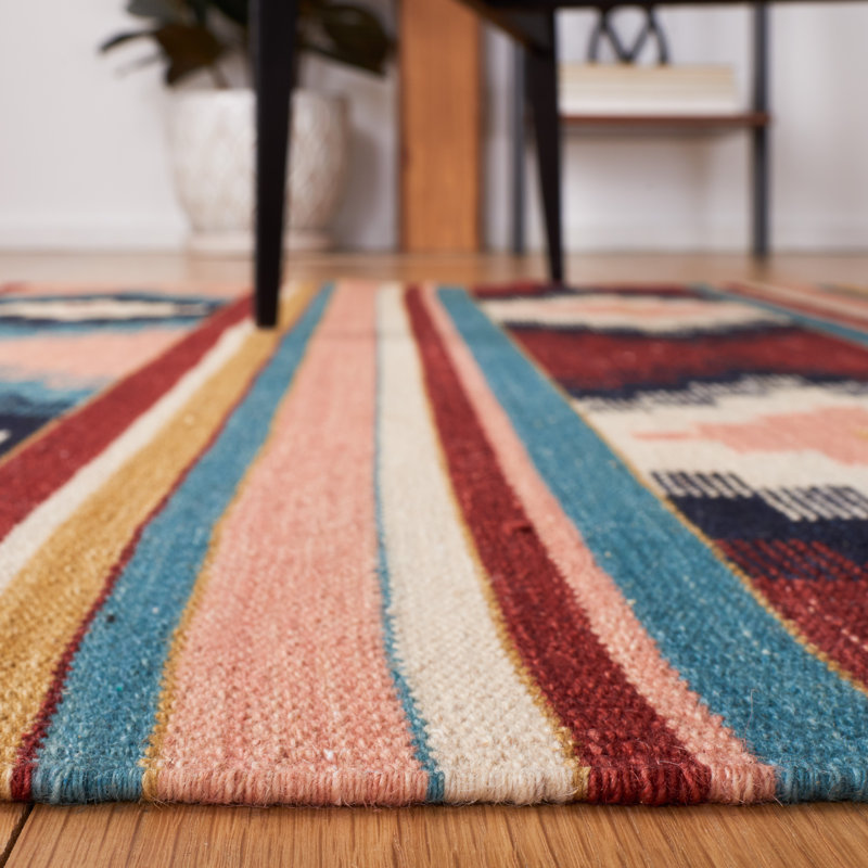 Suresnes Flat Weave Wool/Cotton Southwestern Rug in Light Pink/Blue, Rectangle 9' x 12'