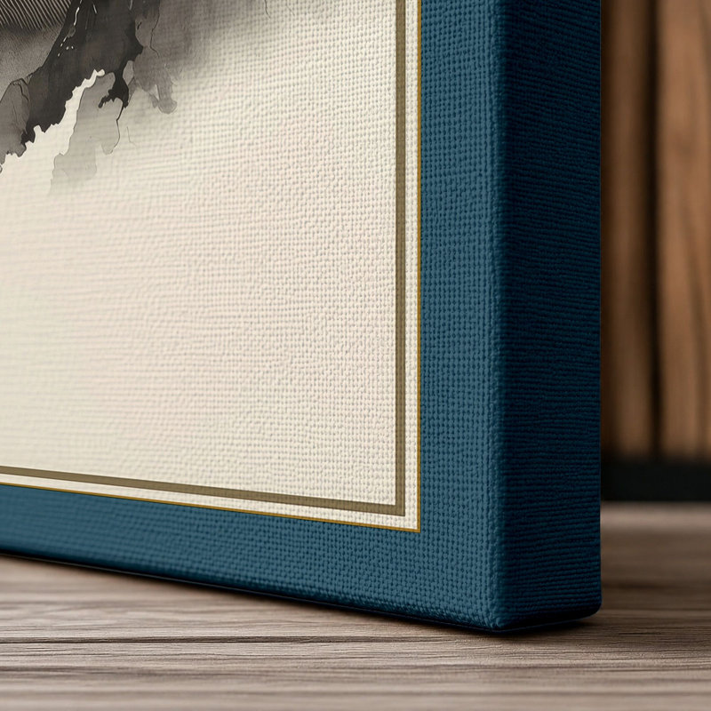 Mountains in Mist Japandi - Wrapped Canvas, 24x16 - 61.0 x 40.6 cm, Teal Border
