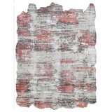 Hand Knotted Area Rug in Pink/Black/Ivory