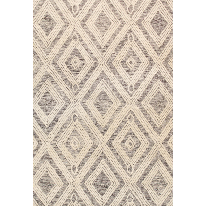 Ivory and Silver Geometric Hand-Tufted Wool Rug