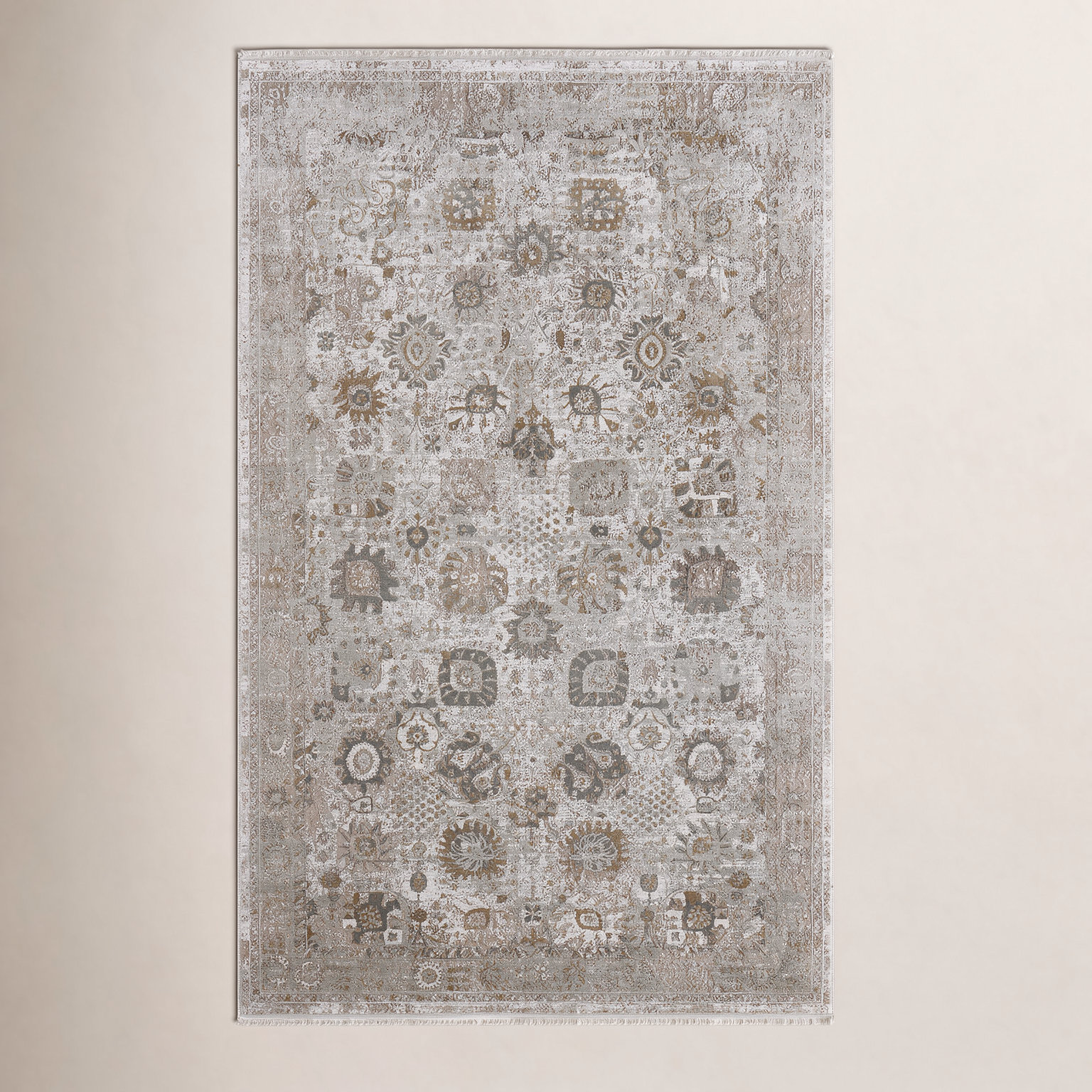 Ivory Traditional Floral Botanical Rug, Rectangle 12' x 18'