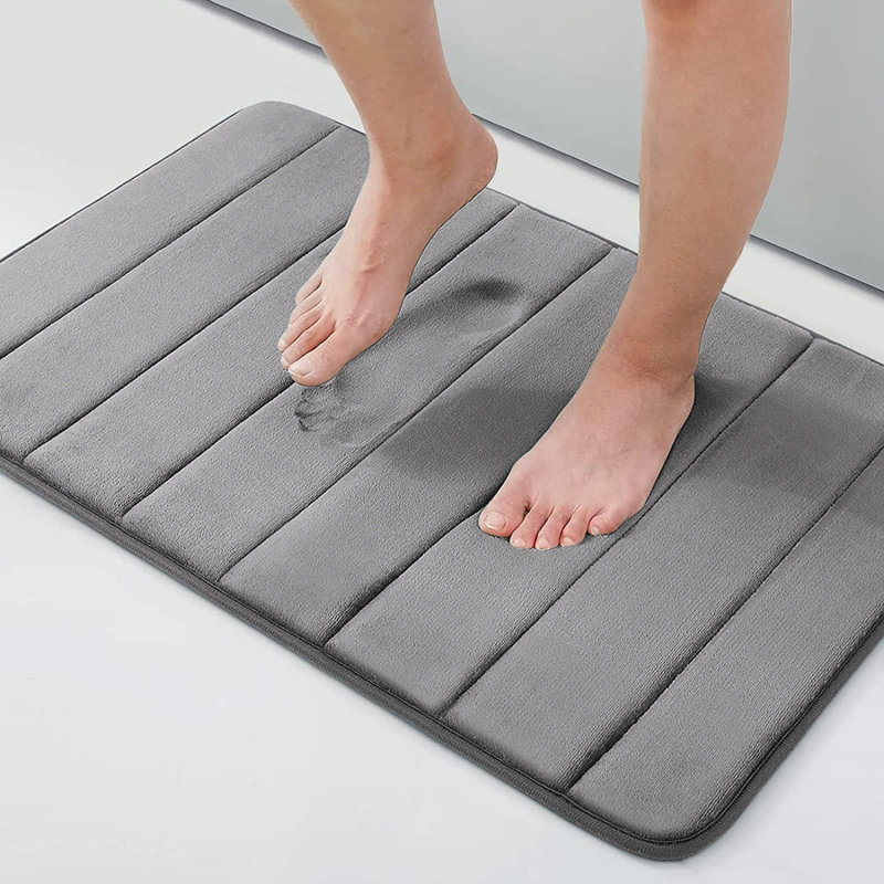 Mylhana Memory Foam Bath Mat - Non Slip Super Absorbent & Quick Dry Anti-Bacterial, 50cm W x 80cm L, Grey