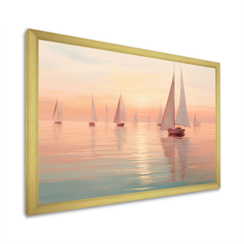 Oliveras voilier harmonieux III - impression, Cadre doré simple, H 34 po x l 44 po x P 1,5 po
