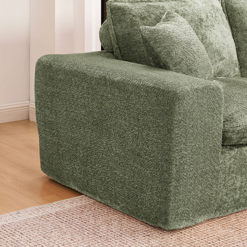 Canapé modulaire de 107 po avec méridienne réversible Boucle, Green, Green Boucle