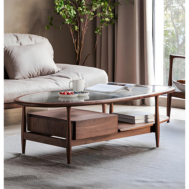 Table basse en verre trempé et bois massif
