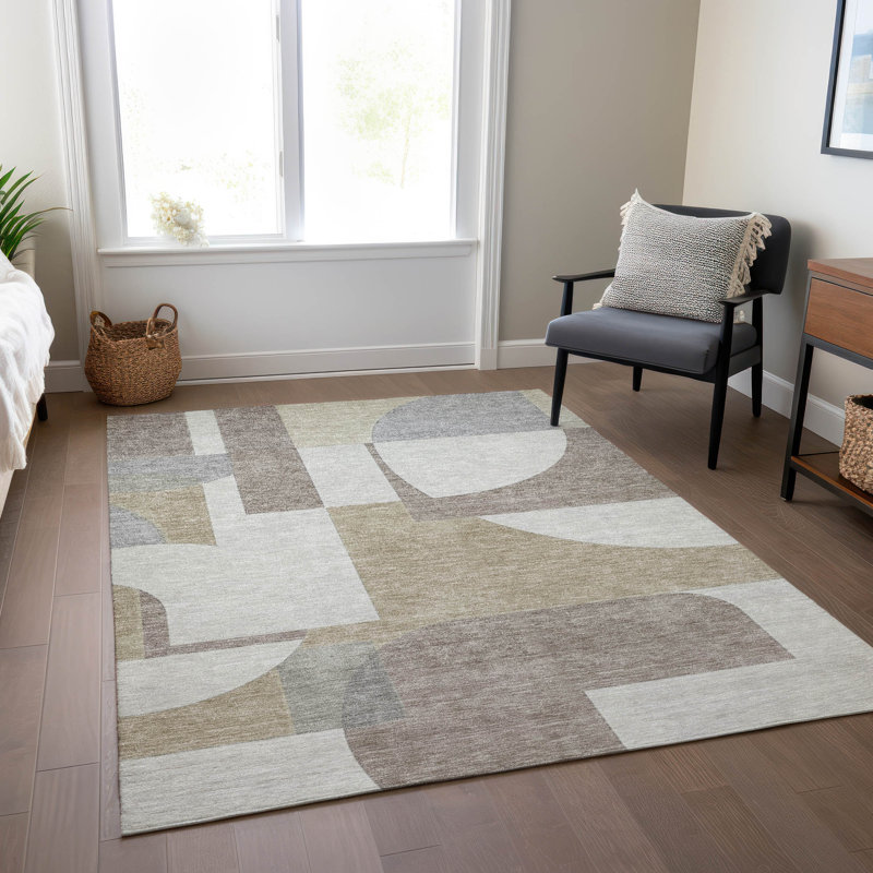 Machine Washable Indoor/Outdoor Cinead ACN1692 Khaki Rug, Rectangle 2'6" x 3'10"