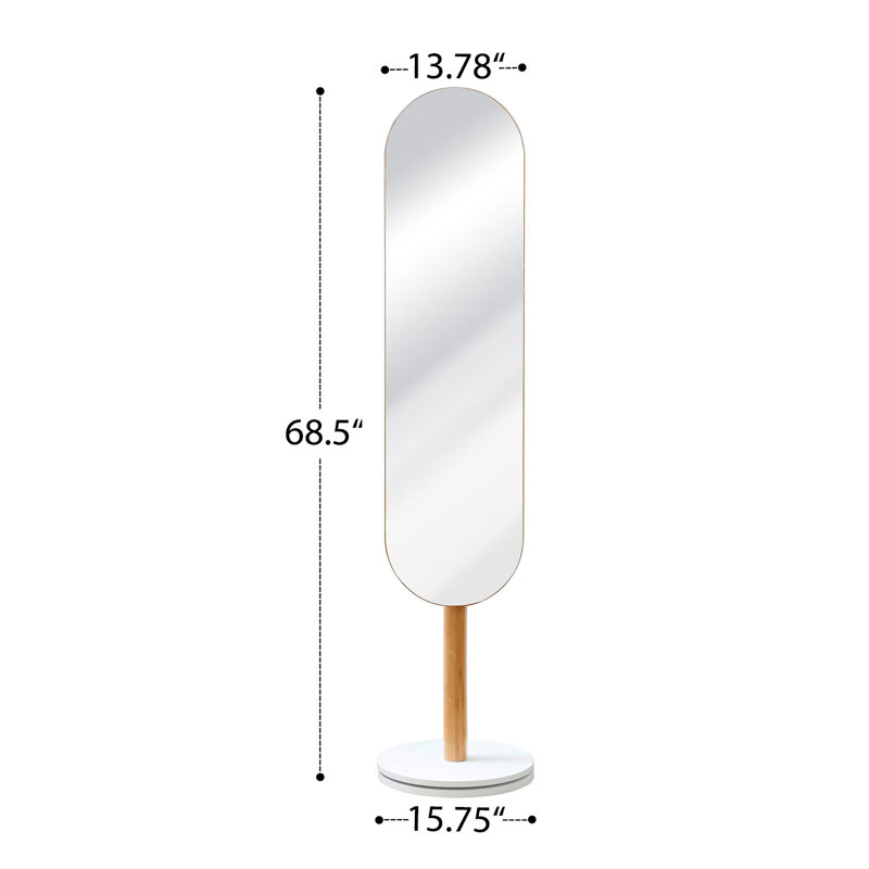 Flat Floor Mirror with Hooks, Nature/White
