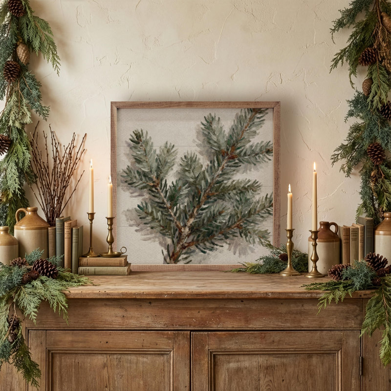 Simple Pine Branches, 12" H x 12" W