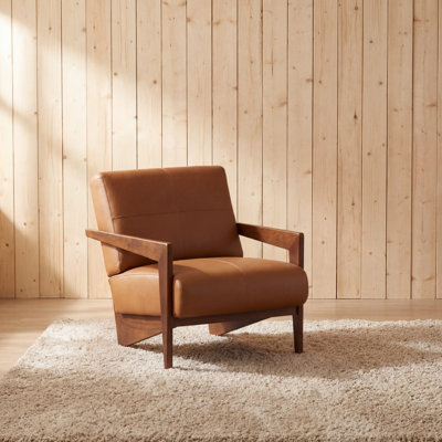 26"Wide Solid Wood Frame Leather Accent Chair