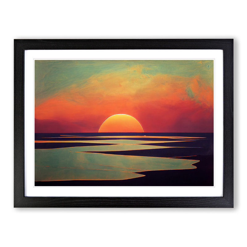 XH1022-4459X Graceful Ocean Beach Sunset - Single Picture Frame Print, Black Framed, 46cm H x 64cm W x 2cm D