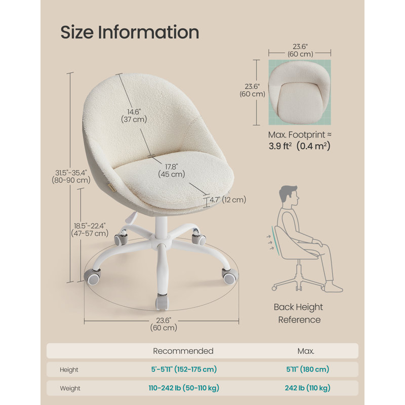 Akon Office Chair, White Teddy/Leather, White