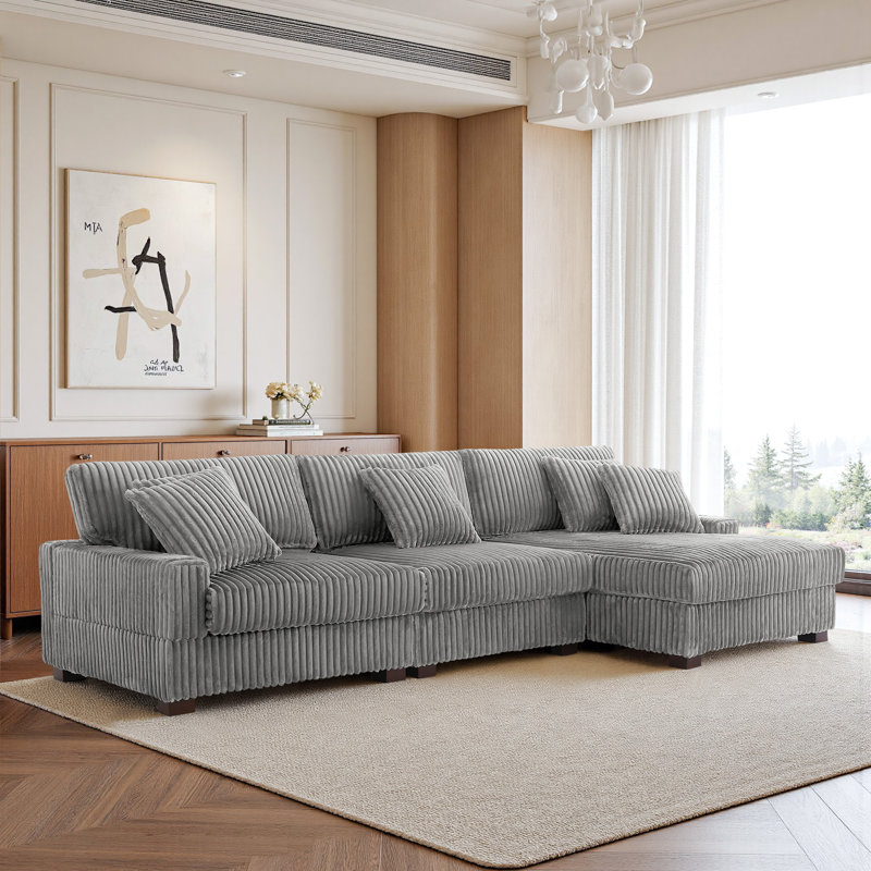 3 Seater Sectional, Light Grey Polyester/Foam Padding