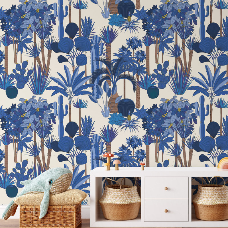 Blue Desert Oasis Floral Wallpaper