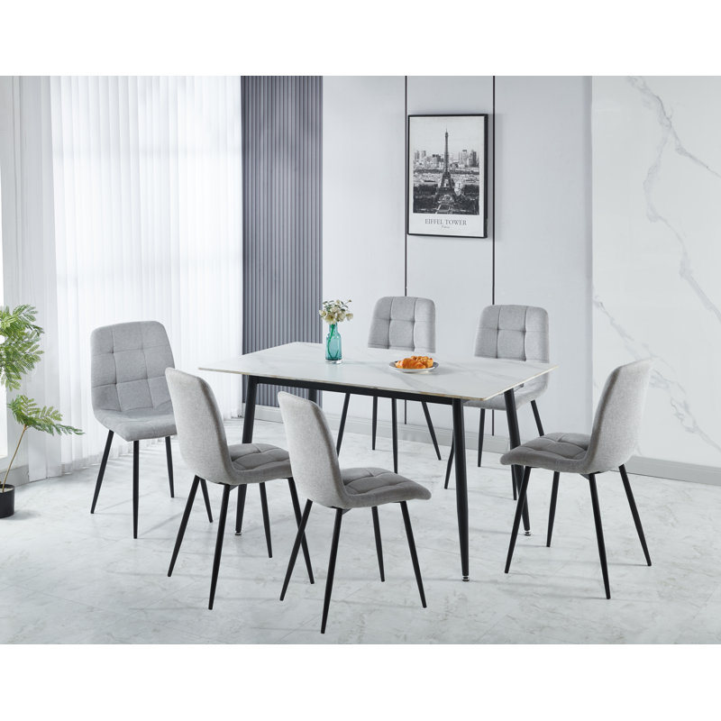 Deitrick Dining Set (6-Seater Set), Light Grey
