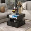 Table basse à plateau relevable avec 2 tiroirs, table basse carrée moderne avec plateau en verre et finition ultrabrillante, espace caché et lumières DEL pour le salon-129595499