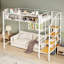 Lit mezzanine simple en métal avec tablette supérieure et échelle de rangement latérale-2062810448