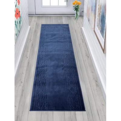 Custom Size Anti-Slip Latex Back Soft Pile Chain Navy Runner Rug by Feet