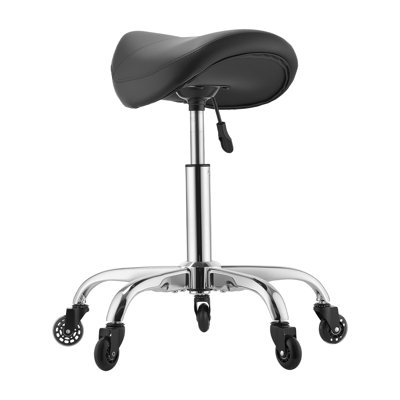 Tabouret ergonomique avec roulettes, capacité de 500 lb, hauteur réglable, roulettes lisses, siège en similicuir, chaise pivotante à 360 ° pour salon, spa, bar, maison, médical, noir