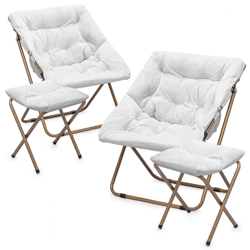Ariadnna Saucer Chair Folding Accent Moon Chair with Metal Frame Cozy Lounge Chair for Living Room, Gray Polyester, Yes