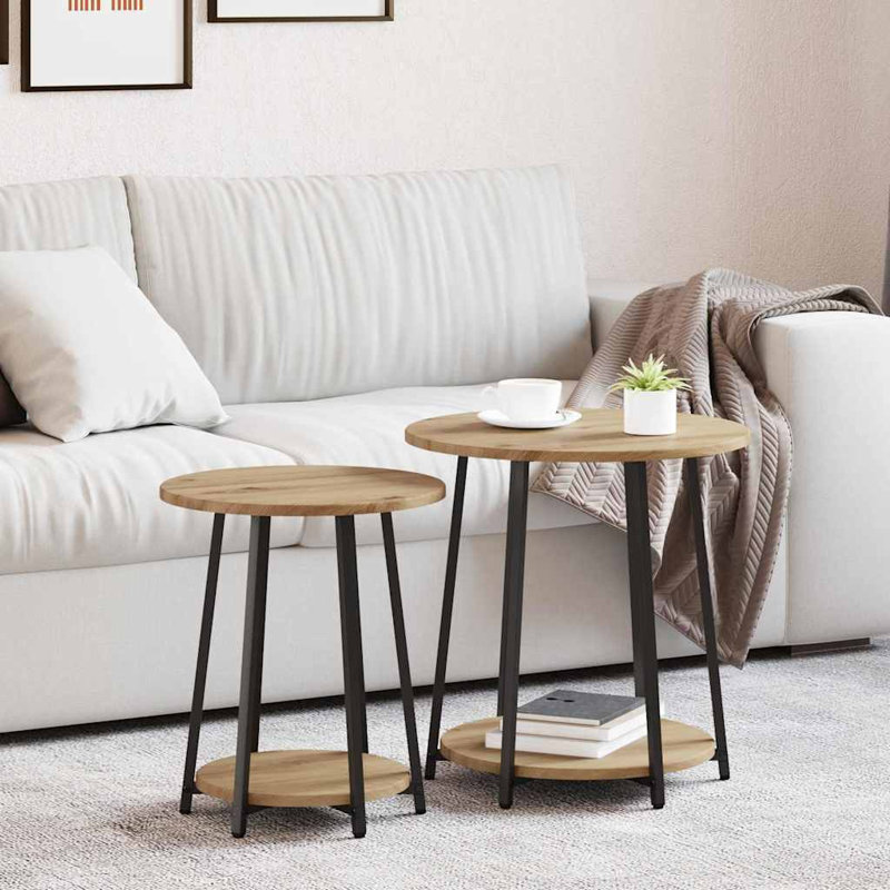  Side Table Set With Shelf 2 Pcs Black Oak 50 X 50 X 51 Cm, Artisan Oak
