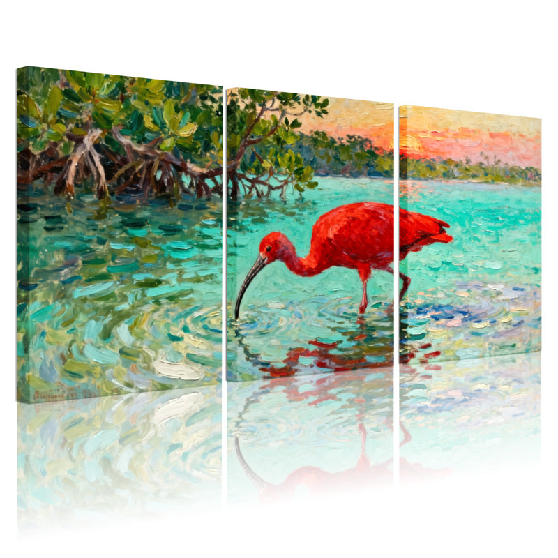 Oiseaux rouges, ensemble de 3 impressions d'art sur toile, H 24 po x l 48 po