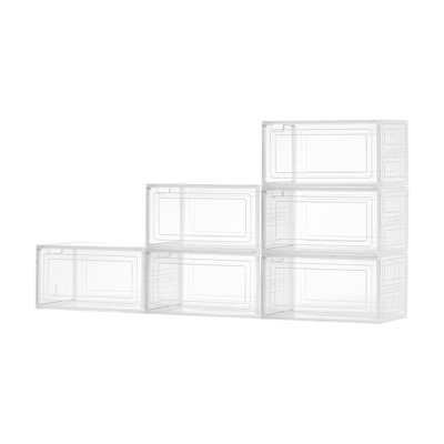 6-Pack Stackable Clear Shoe Storage Boxes, Magnetic Door Plastic Shoe Organizer Bins for Closet & Entryway