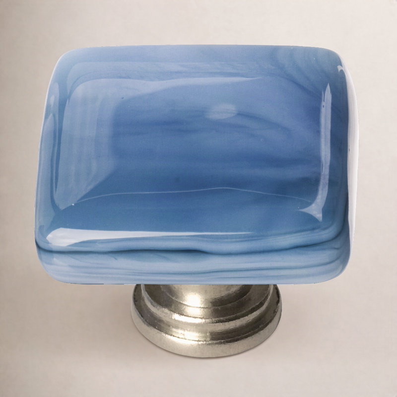 Cirrus Square Knob, Marine Blue, Satin Nickel