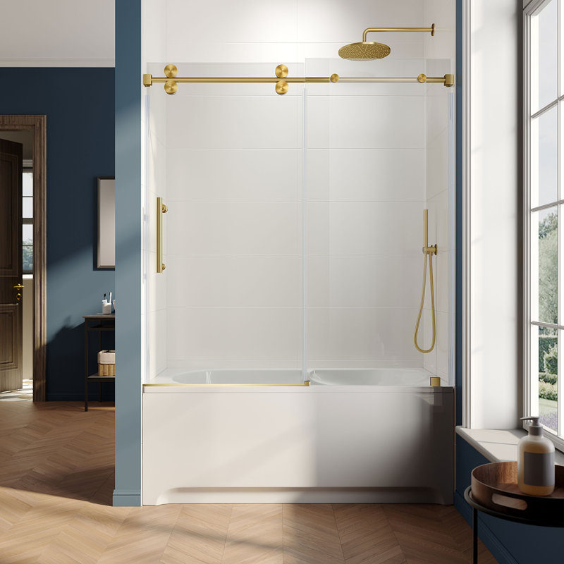Porte de baignoire coulissante sans cadre l 56 "- H 60" x H 66 ", Or