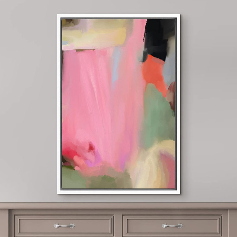 Abstract Colorful Strokes " Pink Geometric Paint Strokes Abstract Shapes Minimalism Decor Relax/Zen Colorful Nordic ", White