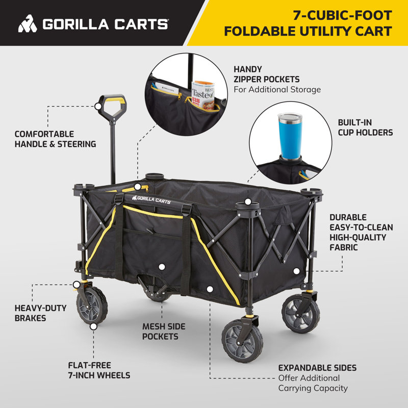 Black Steel Frame Collapsible Utility Wagon with Polyester Deck