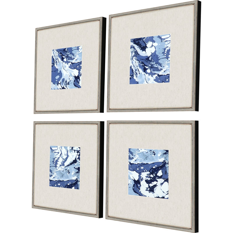 HomeRoots "Ensemble de quatre nuances de marbre bleu argenté encadré", 4 pièces